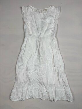 Hayden Girls Dress Size 10 White Linen Blend Flutter Sleeve Tie Belt Ruffle Hem